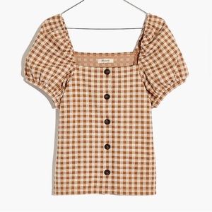 Madewell | Gingham Jacquard Square-neck Puff Sleeve Top
